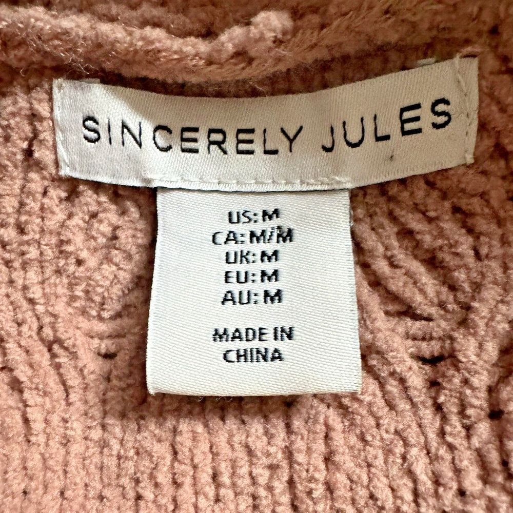 SINCERELY JULES Cable Knit Sweater Medium Dusty Pink Nude Soft V-Neck Collared - Picture 4 of 10